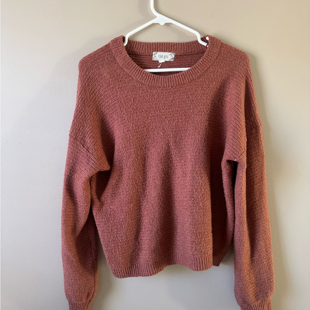 Pink Rose Knit Sweater in Dark Pink